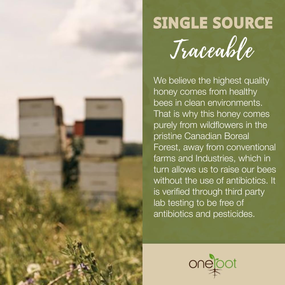 ONEROOT Raw Wildflower Honey | Unpasteurized Boreal Forest Variety | Creamed, Canadian-Farmed & Bottled | Single-Source Pure, Raw & Unfiltered (1kg)