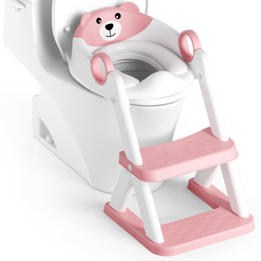 Rabb 1st Potty Training Seat, Upgrade Toddler Toilet Seat for Kids Boys Girls, 2 in 1 Potty Training Toilet for Kids, Splash Guard Anti-Slip Pad Step Stool (Pink)