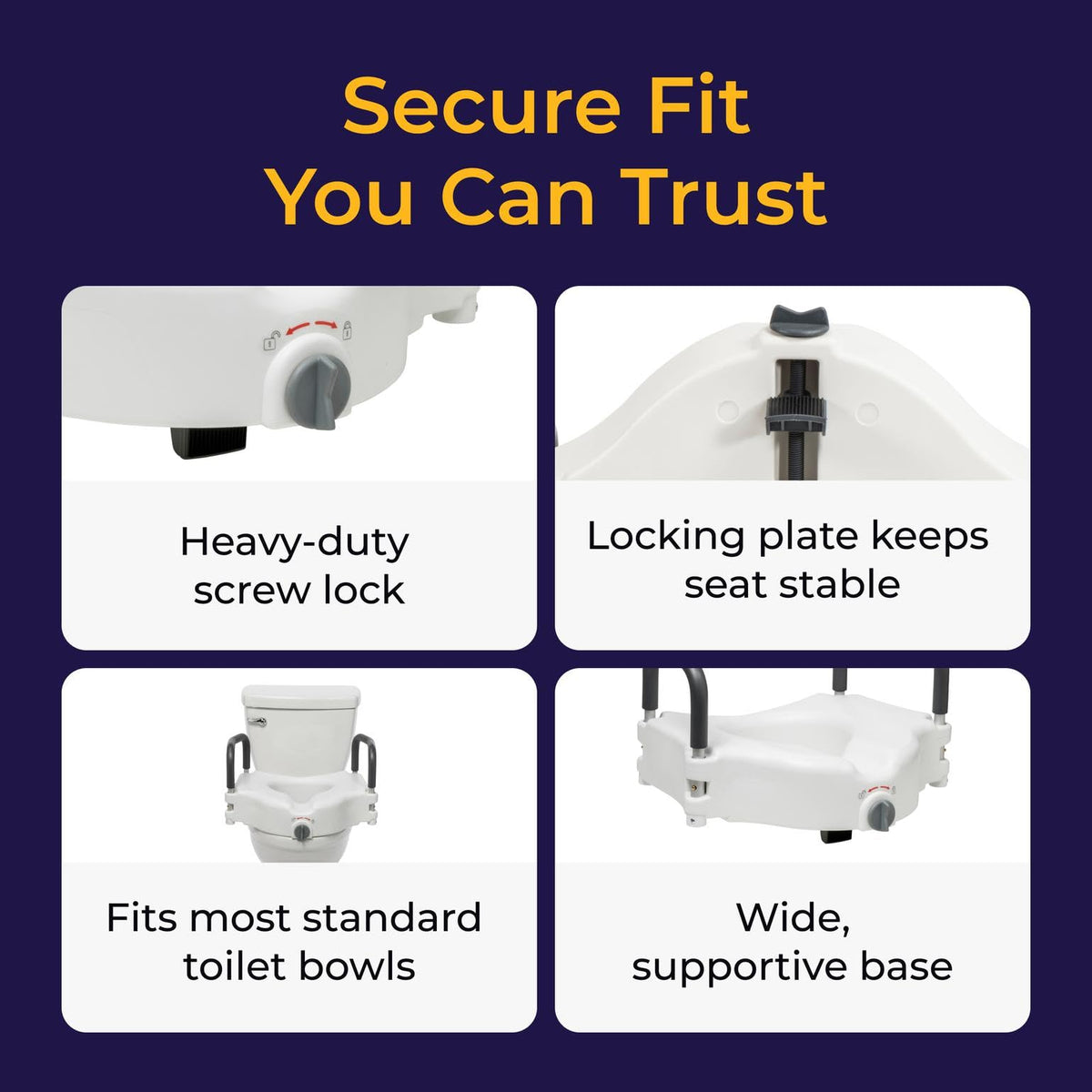 Drive Medical RTL12027RA 2-in-1 Raised Toilet Seat with Removable Padded Arms, Standard Seat