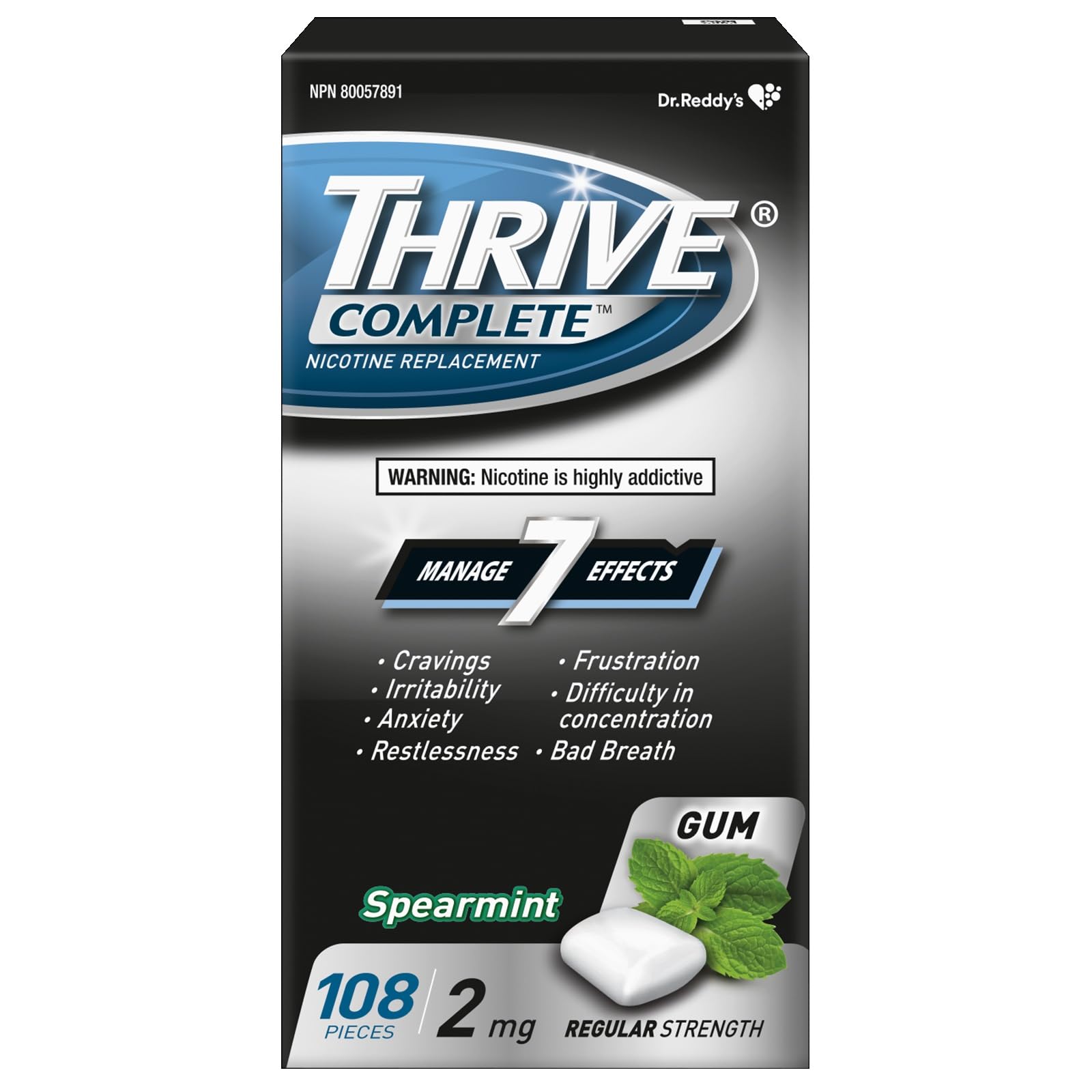 Thrive Complete Nicotine Replacement Gum, 2mg Regular Strength, Spearmint, 108 Count Thrive