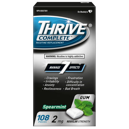 Thrive Complete Nicotine Replacement Gum, 2mg Regular Strength, Spearmint, 108 Count Thrive