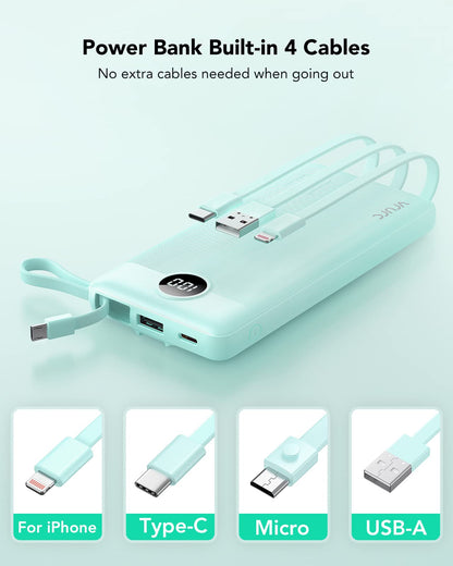 VRURC Portable Charger with Built-in Cables, 10000mAh Power Bank
