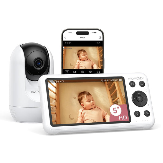 Momcozy Smart WiFi Baby Monitor with Camera and Audio, 5" 1080P Screen with Wall Mount, Motion & Cry Detection, Safe Fence,Clear Night Vision, 5000mAh Battery, 2-Way Talk, Photo & Video Recording,BM04 - Available at All In One Marketplace Canada