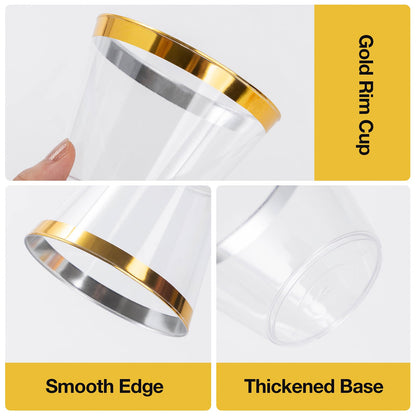 Goodluck 100PCS 9oz Gold Plastic Cups, Clear Plastic Cups with Gold Rim 🍁 All In One Marketplace Canada