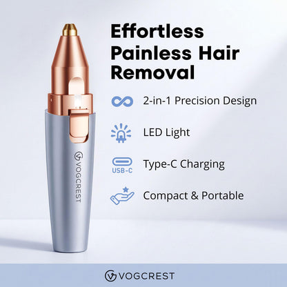 VG VOGCREST Eyebrow Facial Trimmer: 2 in1 Rechargeable Facial Hair Removal and Eyebrow Shaver - Face Lips Body Painless Facial Razor with Built-in LED Light (Sky Blue)