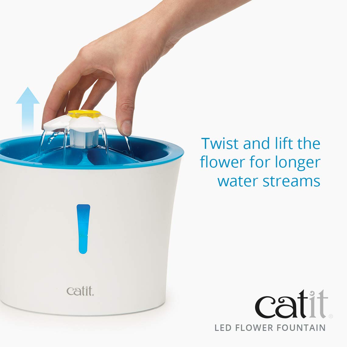 Catit LED Flower, Cat Water Fountain with Triple Action Filter, Blue 3L, Modern Cat Fountain, Fontaine Pour Chat, Pet Water Fountains, Perfect for Indoor Cats Catit