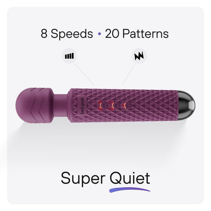 bed geek Handheld Cordless Personal Wand Massager – Waterproof, USB Rechargeable, 20 Vibration Patterns, 8 Speeds, Memory Feature, Skin-Soft Silicone for Ultimate Relaxation Tool (Purple) - Available at All In One Marketplace Canada