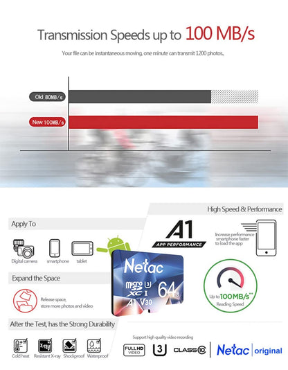 Netac 64GB 2 Pack Micro SD Card Speed up to 100MB/s for Action Cameras, Drones, Smartphones and Tablets, Memory Card SDXC UHS-I C10/U3/V30/A1 EXFAT