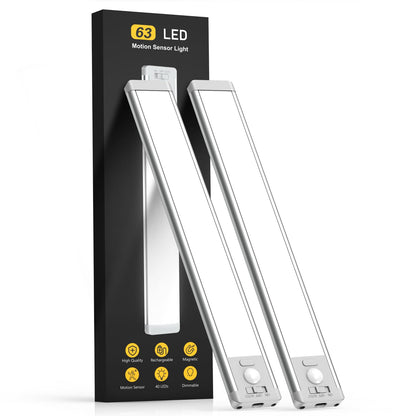 MCGOR Under Cabinet Lighting, 14.7" Rechargeable Motion Sensor Light Indoor, 2 Pack Magnetic Dimmable Closet Lights, Wireless Under Counter Lights for Kitchen, Stairs,Hallway