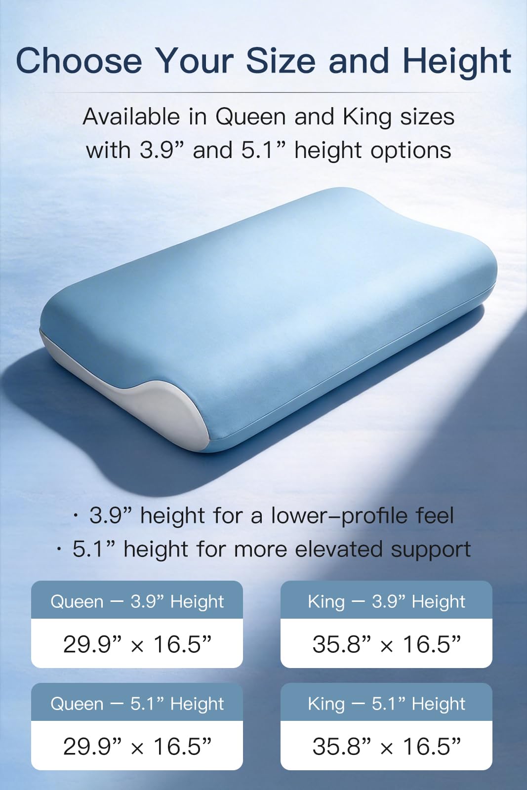 【Hotel Collection】 Memory Foam Pillow for Sleeping, Cooling Pillow with PCM Cover, Ergonomic Neck Support Pillow for All Sleep Positions, Soft Supportive Bed Pillow, Blue Grey, Queen (30"x16.5"x3.9")