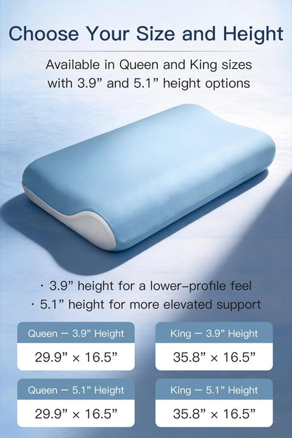 【Hotel Collection】 Memory Foam Pillow for Sleeping, Cooling Pillow with PCM Cover, Ergonomic Neck Support Pillow for All Sleep Positions, Soft Supportive Bed Pillow, Blue Grey, Queen (30"x16.5"x3.9")