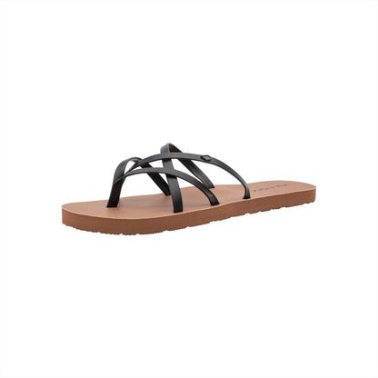 Volcom Women’s New School Sandals – Criss Cross Strap Flip Flops with Comfort Foam Footbed, Black, 8 Volcom