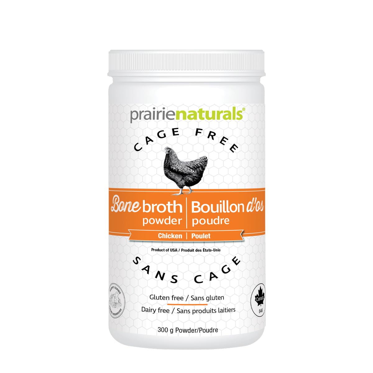 Prairie Naturals Chicken Bone Broth Powder – Rich Collagen Protein, Easy to Digest & Gut Friendly – Easy to Mix – Unflavoured & No Added Seasonings – No MSG, No Preservatives – Gluten-Free, Dairy-Free – 300 g