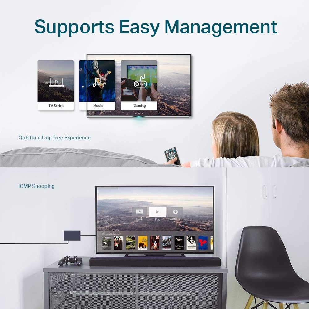 TP-Link 8 Port Gigabit Easy Smart Switch (TL-SG108E) – Managed, Plug & Play, Metal Housing, QoS, VLAN, IGMP, LAG, Desktop/Wall Mount, Limited Lifetime Protection