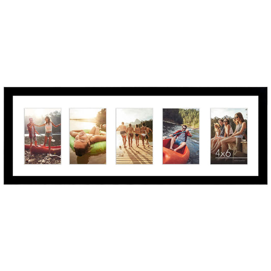 Cadre photo pêle-mêle Americanflat 10x15 cm avec vitre incassable - Peut contenir cinq photos 10x15 cm ou servir de cadre unique 20x60 cm - Collection Signature - Cadres pêle-mêle pour décoration murale - Noir