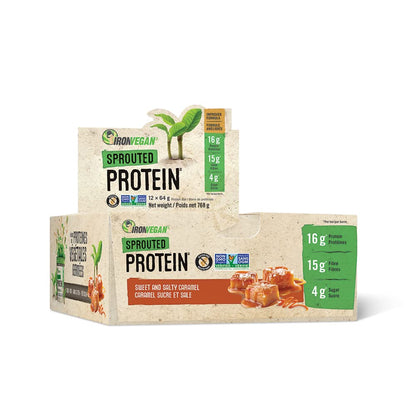 Iron Vegan Sprouted Protein Bars | Sweet and Salty Caramel Flavour | 12 Pack 🍁 All In One Marketplace Canada