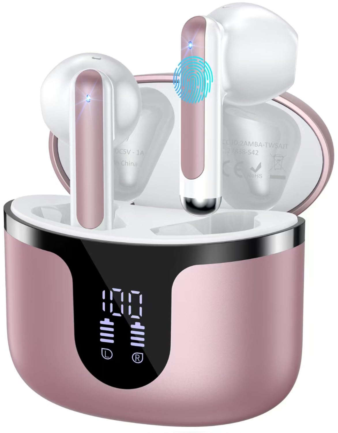 Wireless Earbuds, Bluetooth 5.4 in-Ear Headphones Wireless Bluetooth with ENC 4 Mics, Bluetooth Earbuds 50 Hour Noise-Cancelling Ear Buds with LED Indicator, IPX7 Waterproof for Sports/Work Rosa Gold