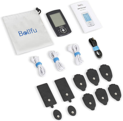 Belifu Dual Channel TENS EMS Unit 24 Modes Muscle Stimulator for Pain Relief Therapy, Electronic Pulse Massager Muscle Massager with 10 Pads, Dust-Proof Drawstring Storage Bag，Fastening Cable Ties - Available at All In One Marketplace Canada