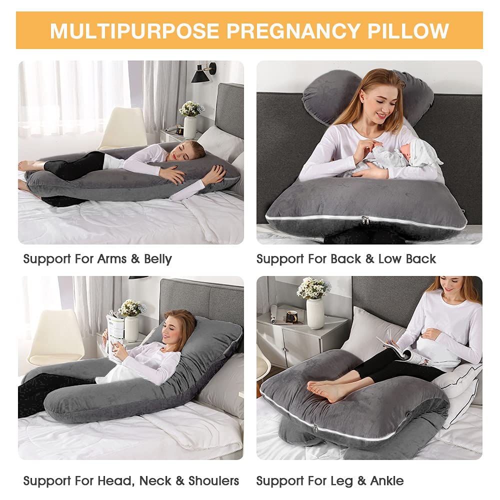 Chilling Home 59 Inch Pregnancy Pillow for Sleeping, Maternity Pillow for Pregnant Women, Full Body Pillow for Adults, Comfort U Shaped Pregnancy Pillow with Removable Washable Velvet Cover, Dark Grey - Available at All In One Marketplace Canada