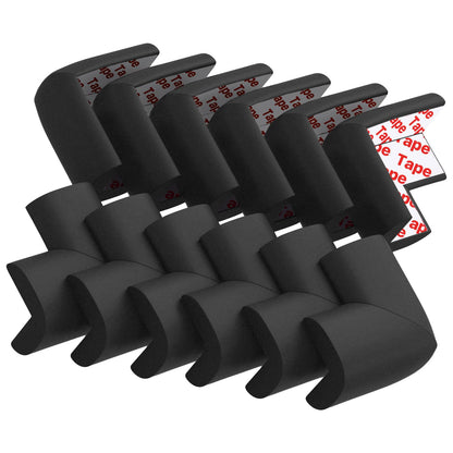 12 Pack Soft Corner Protector Baby Proofing Edge and Corner Guards, Safety Pre-Taped Rubber Foam Furniture Bumper for Fireplace, Table, Stair, Cabinet (Black)