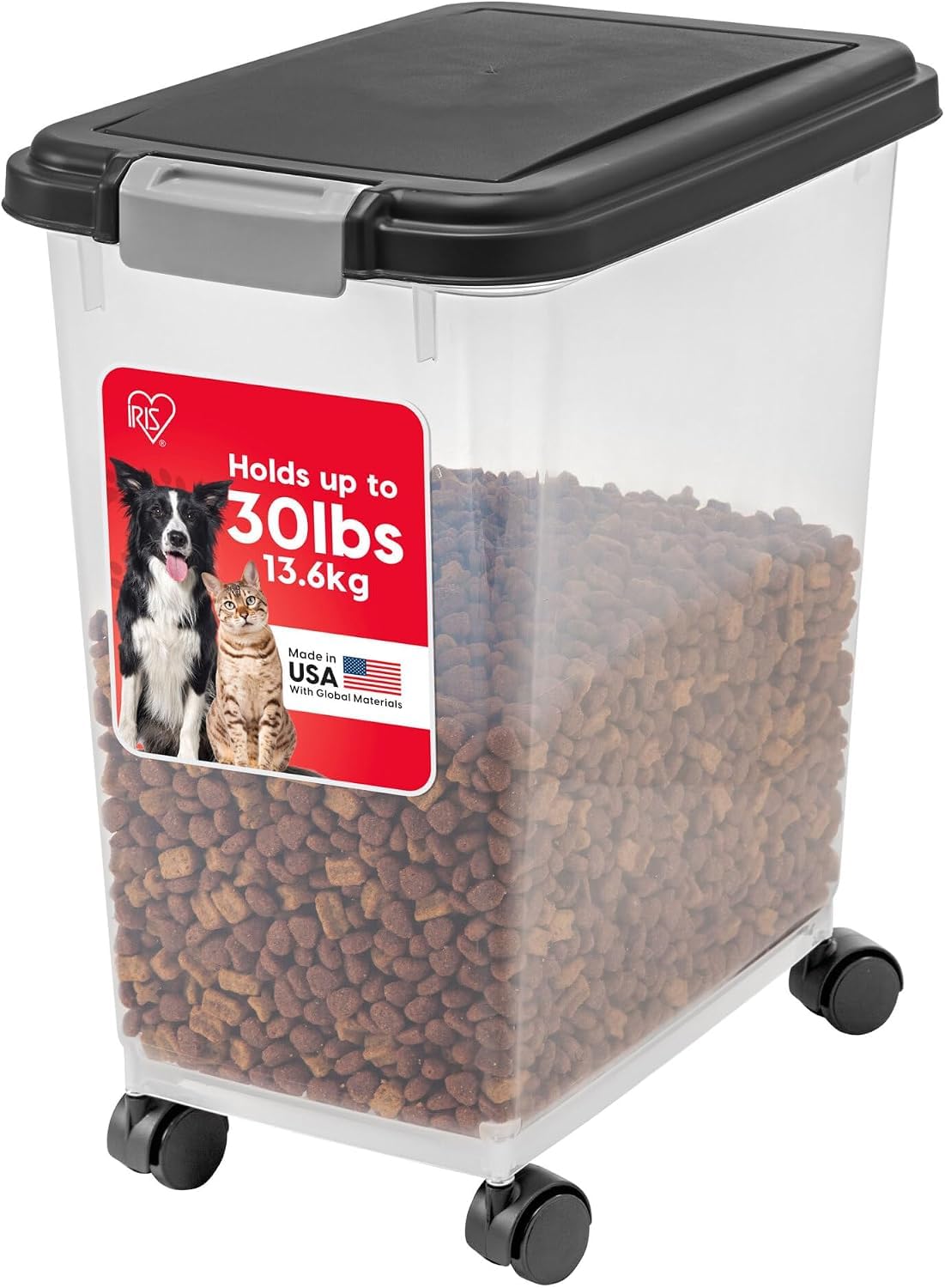 IRIS USA WeatherPro Airtight Pet Food Storage Container, 13.6 kg, Black