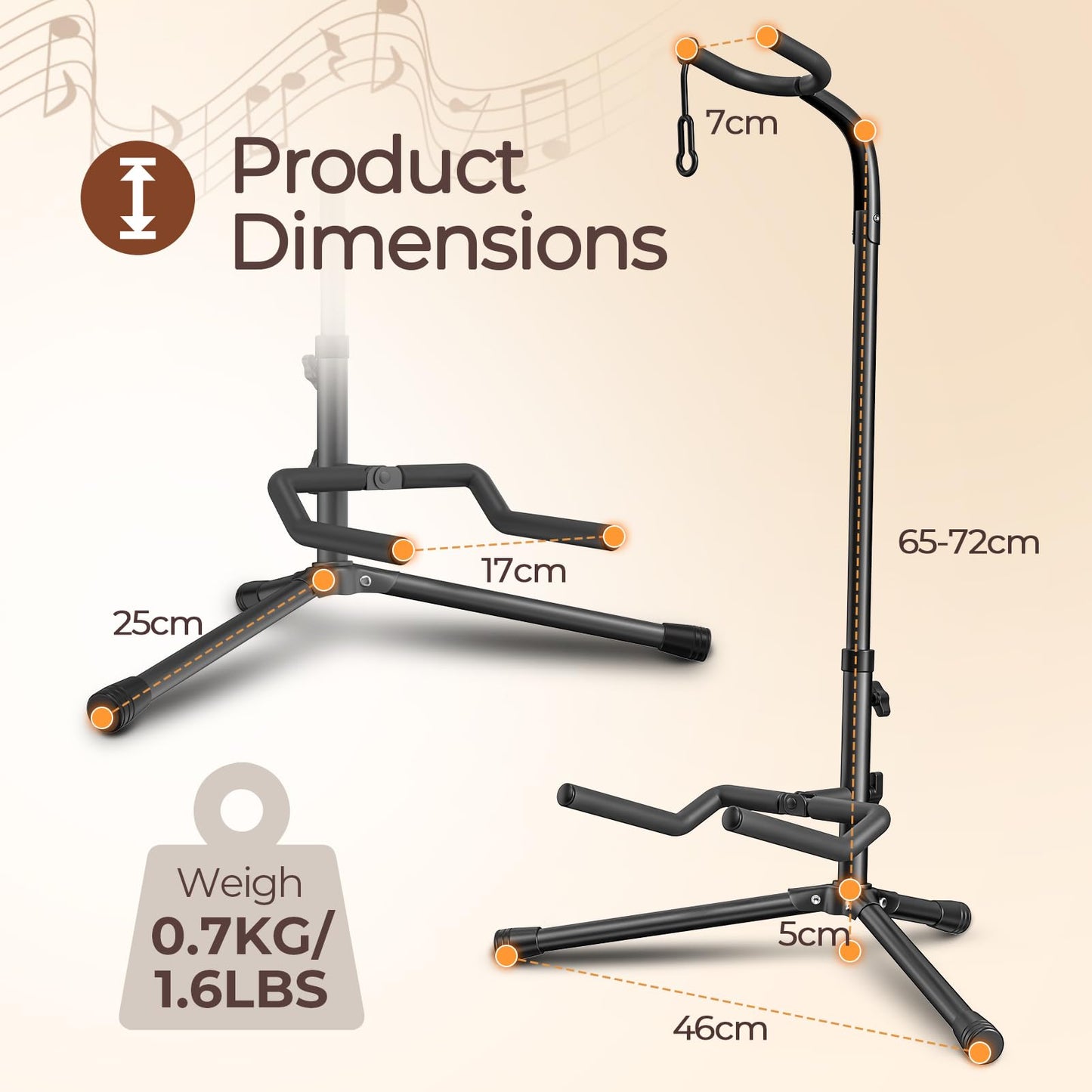 GLEAM Guitar Stand - Adjustable Fit Electric, Classical Guitars and Bass, Load Capacity 20LB, Accessories, Folding Type Black (CG-4)