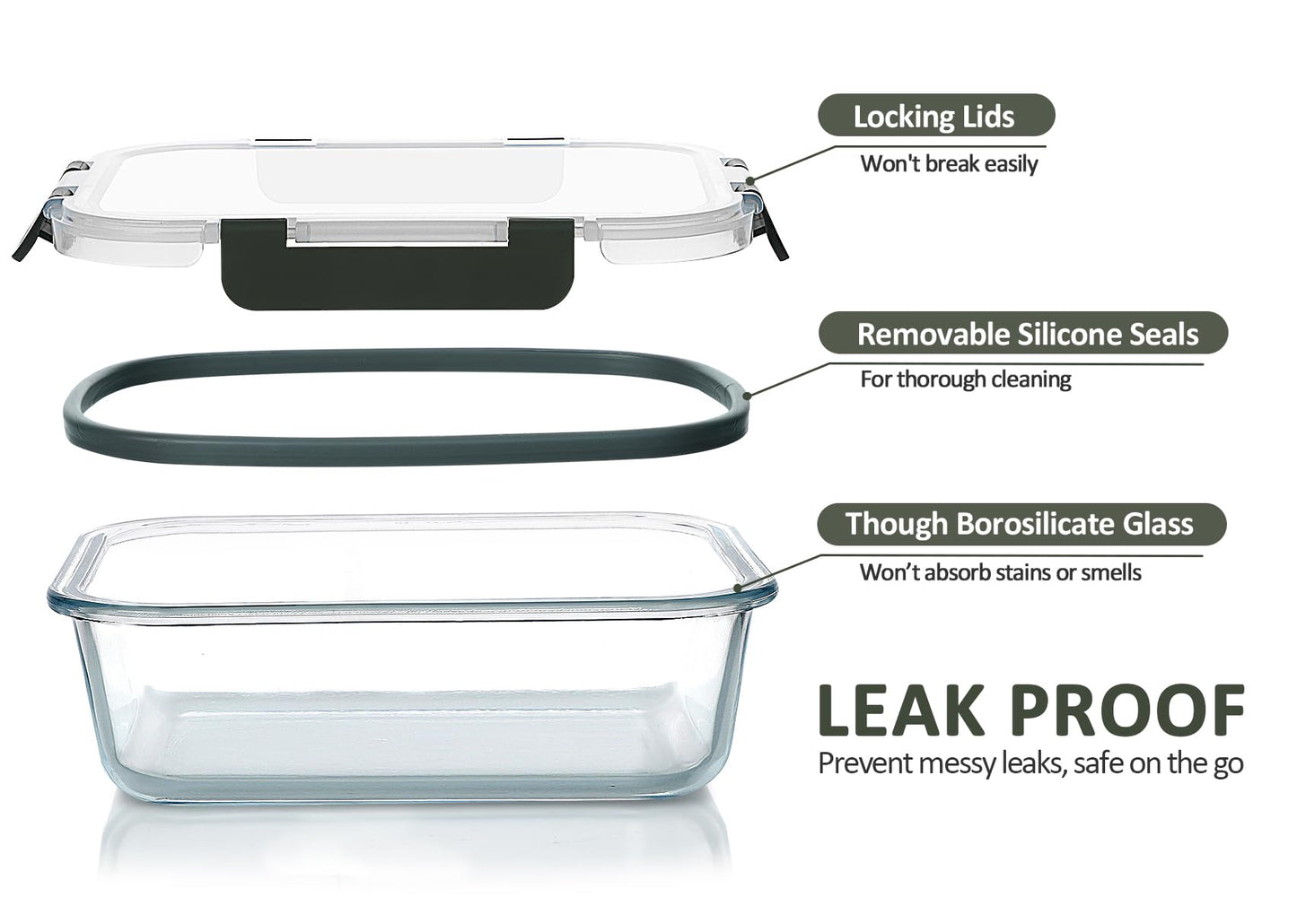 M MCIRCO [5-Packs, 36 Oz.] Glass Meal Prep Containers with Lifetime Lasting Snap Locking Lids Glass Food Containers,Airtight Lunch Container,Microwave, Oven, Freezer and Dishwasher (4.5 Cup) - Available at All In One Marketplace Canada