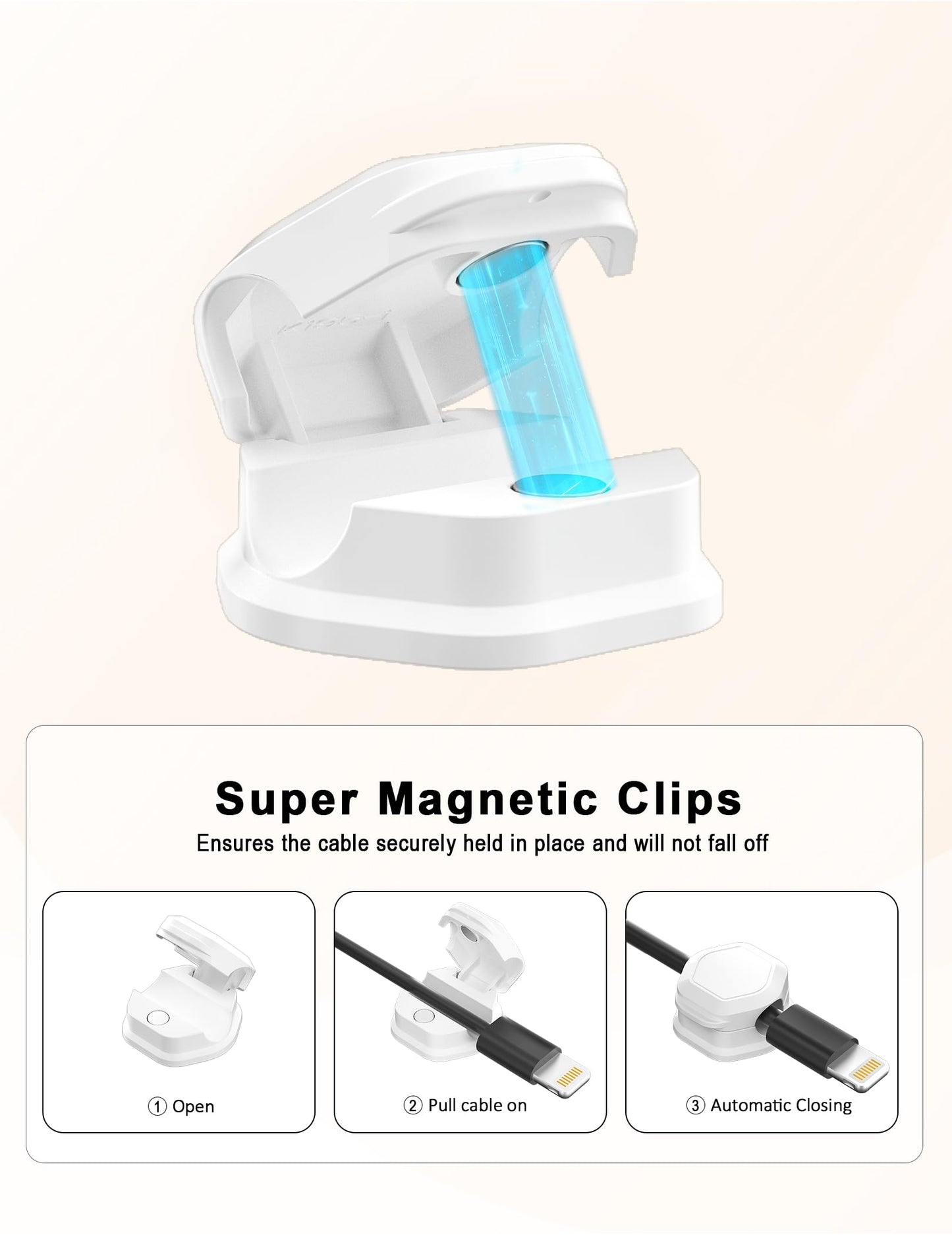 TINGHUI 8 Pack Cord Holder - Cord Organizer - Magnetic Cable Clips - Cord Organizer for Desk, Nightstand, Phone Charger, Computer, Home, Office, Car (White)
