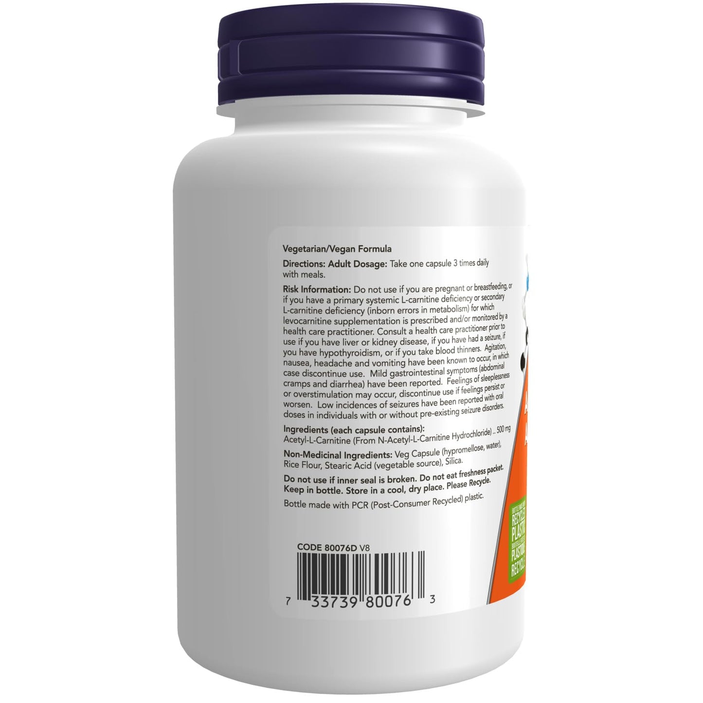 NOW Supplements, Acetyl-L Carnitine 500 mg, Amino Acid, Brain And Nerve Cell Function, 100 Veg Capsules NOW