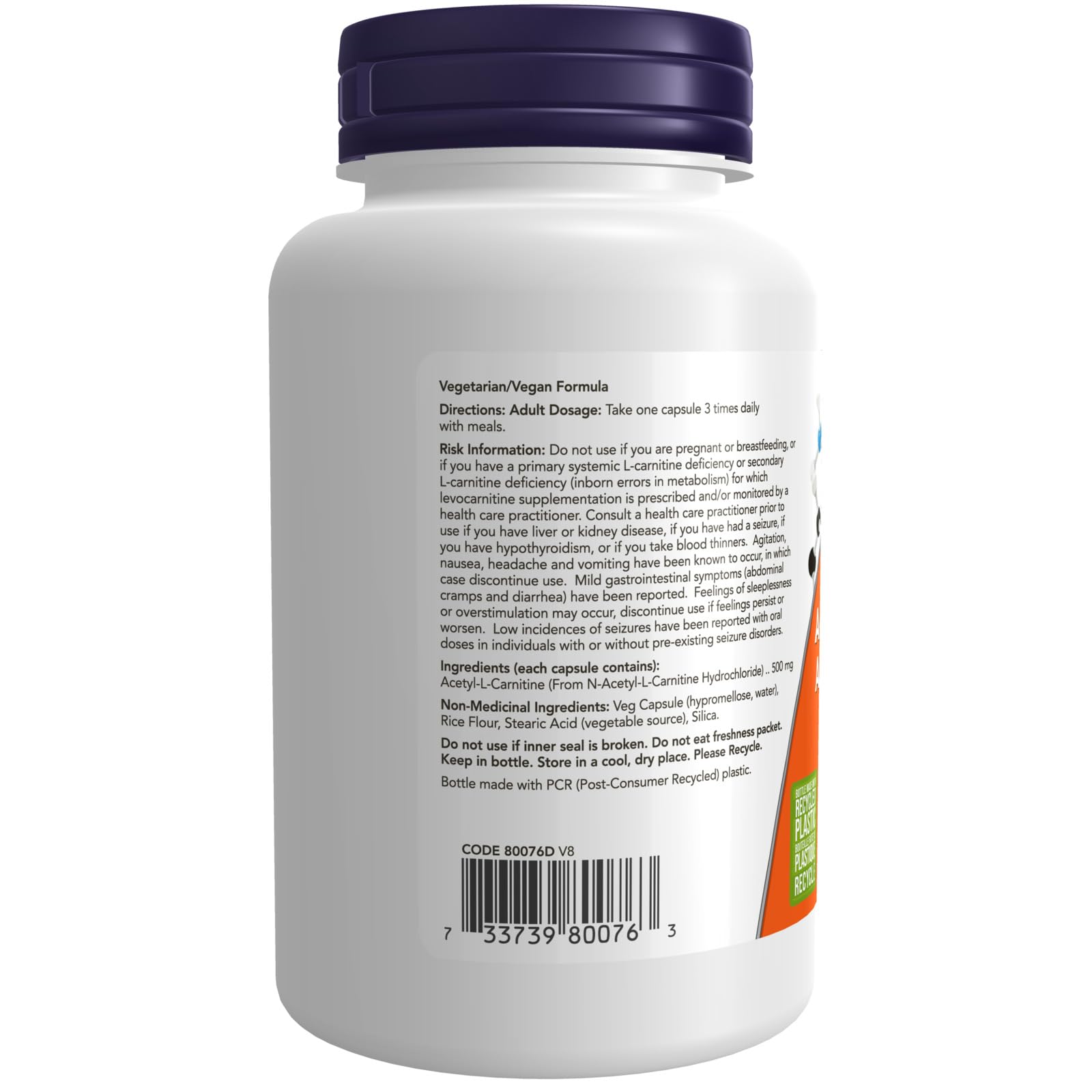 NOW Supplements, Acetyl-L Carnitine 500 mg, Amino Acid, Brain And Nerve Cell Function, 100 Veg Capsules NOW
