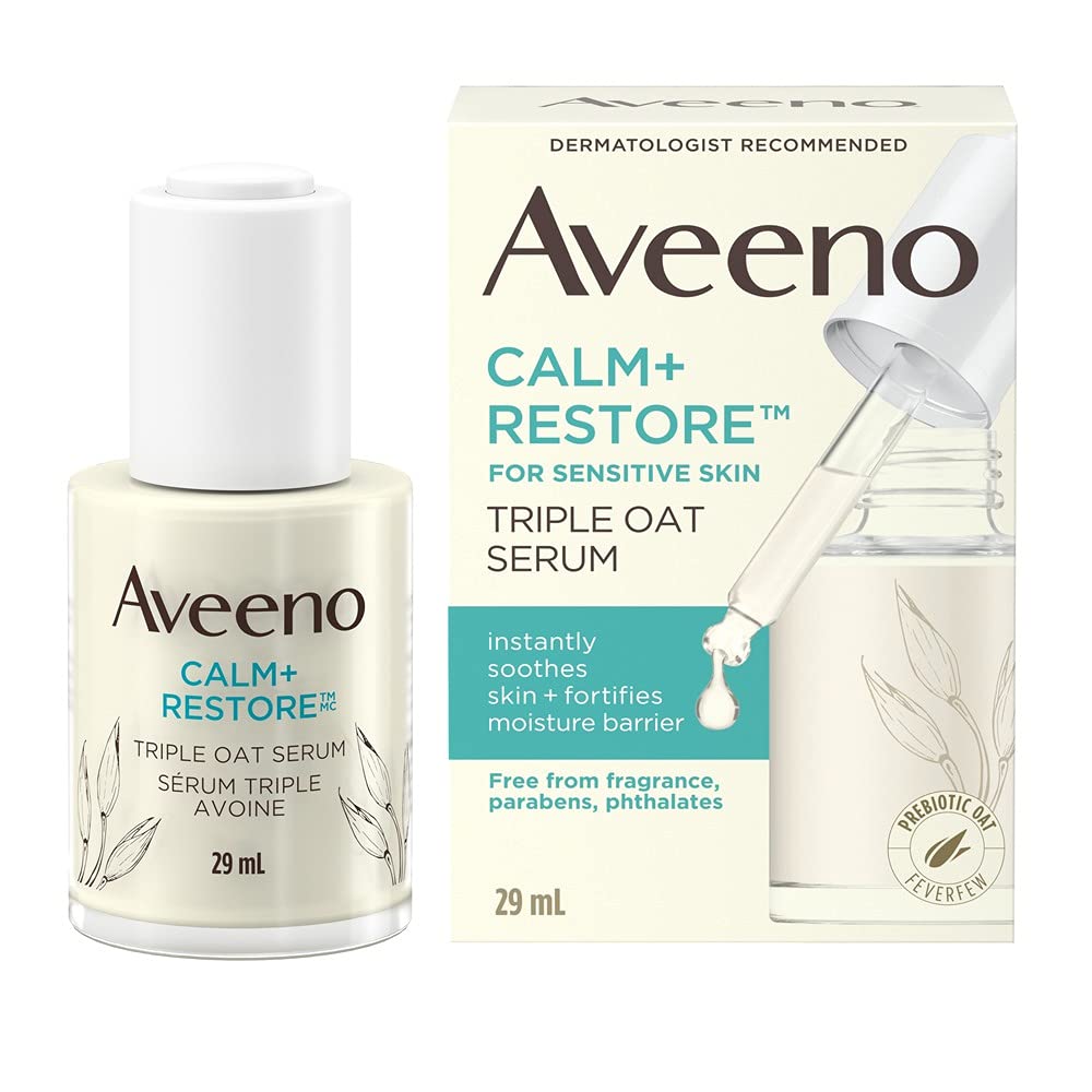 Aveeno Calm + Restore Triple Oat Serum, Dry Sensitive Skin Moisturizer, Oat, Feverfew, Daily Skincare, Fragrance Free, 29-mL 🍁 All In One Marketplace Canada