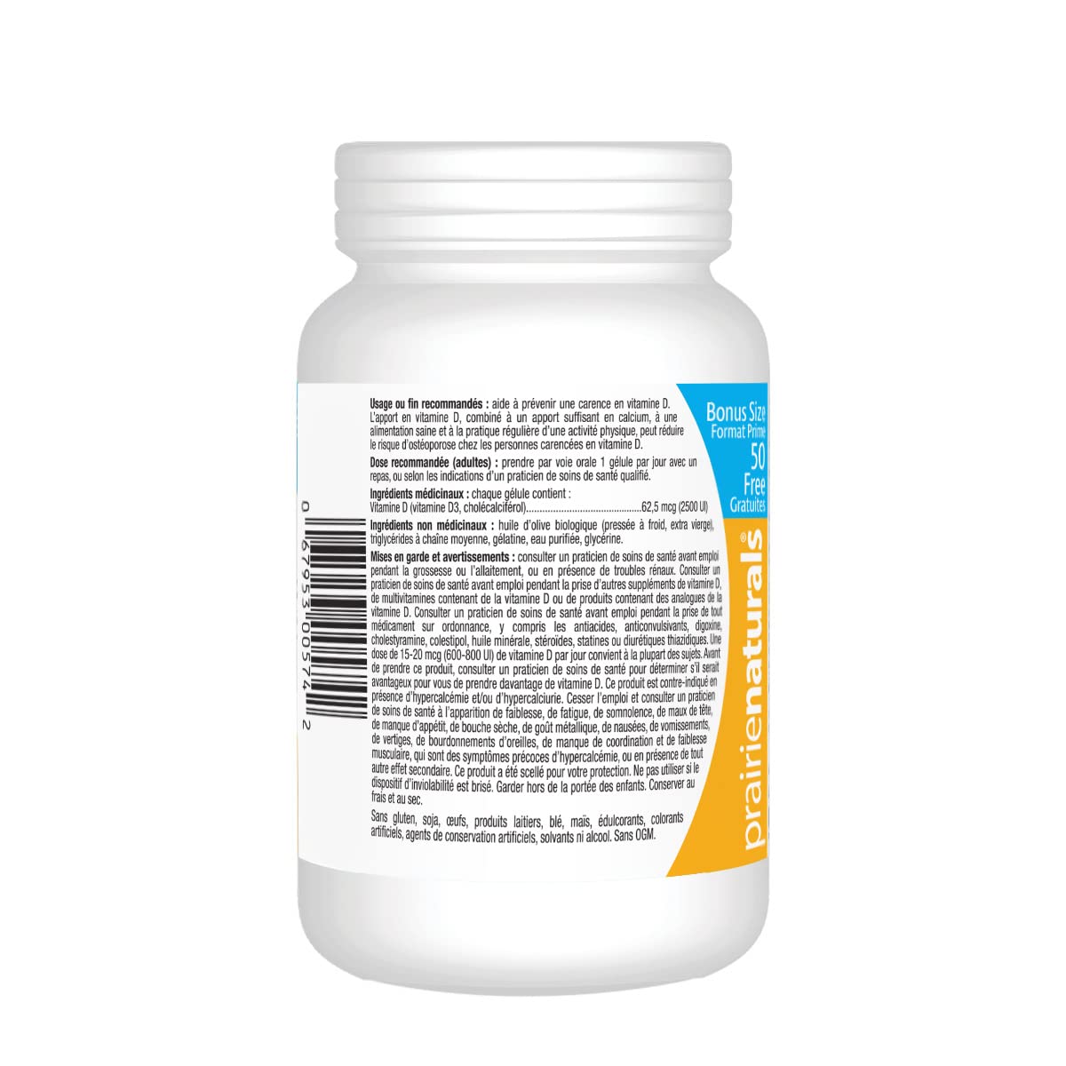 Prairie Naturals Vitamin d3 cholecalciferol 2,500iu softgel, 550 Count - Available at All In One Marketplace Canada