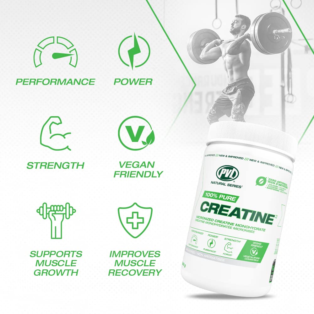 PVL 100% Pure Creatine Monohydrate Powder – Micronized Supplement for Women & Men, Unflavoured Amino Acids & Beta Alanine Friendly, Informed-Choice Tested, 300 g