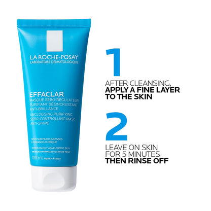 La Roche-Posay Clarifying Clay Skincare FACE MASK, Effaclar Unisex Purifying Clay Mask for Oily Skin, Sebum Controlling with Kaolin Clay, Travel Size Approved, 100 ml.