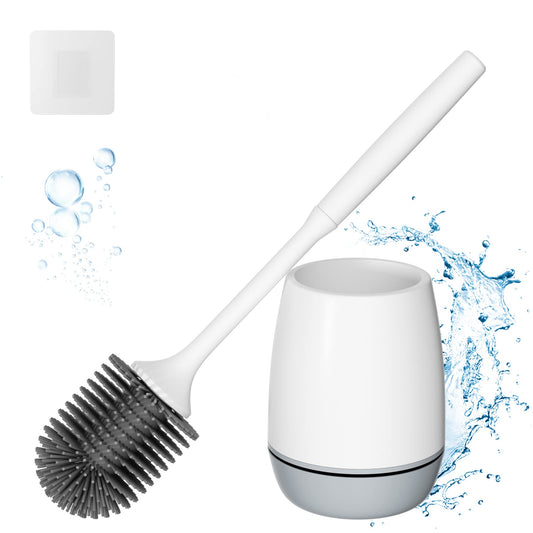 Hibbent Toilet Brush with Ventilated Drying Holder, Silicone Toilet Bowl Brush Bathroom Cleaning Bowl Brush Kit Sturdy Cleaning Toilet Brush, Floor Standing & Wall Mounted Without Drilling - Available at All In One Marketplace Canada