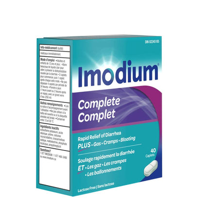 Imodium Complete Antidiarrheal and Gas Relief Caplets with Loperamide Hydrochloride, Simethicone, 40 Ct - Available at All In One Marketplace Canada