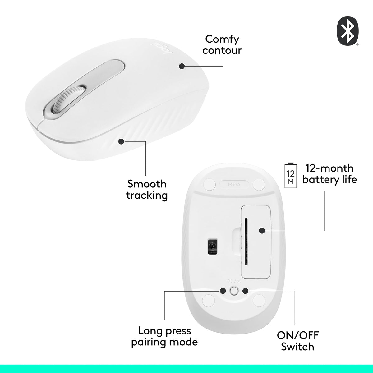 Logitech M196 Compact Ambidextrous Bluetooth Wireless Mouse - Off White