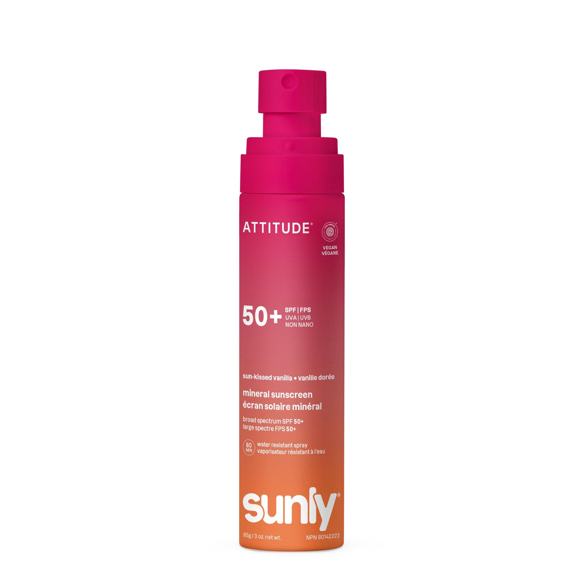 ATTITUDE Mineral Sunscreen Lightweight Lotion SPF 50, Broad Spectrum Zinc Oxide, EWG Verified, Non-Nano, Water-Resistant 80 Minutes, Non-Greasy for Face & Body, Vegan, Sun-Kissed Vanilla Scent, 80 grams