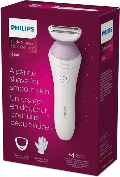 Philips Female Grooming Lady Shaver Series 6000, Cordless Wet & Dry use, 4 accessories, BRL136/00