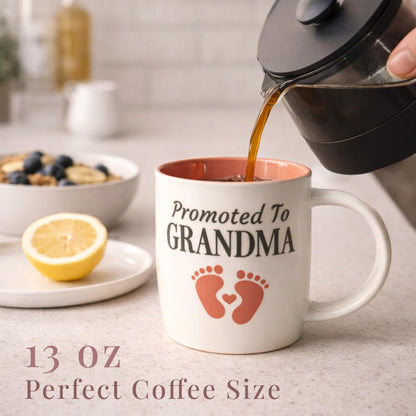 Triple Gifffted Promoted to Grandma Coffee Mug, Baby Reveal, 380 ml Ceramic 🍁 All In One Marketplace Canada