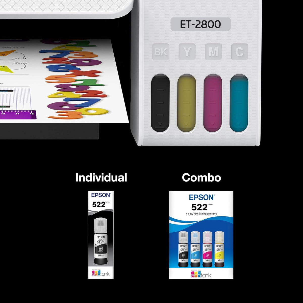Epson 522 Genuine EcoTank Ink Refill Bottle 4 Color Combo Pack T522120-BCS