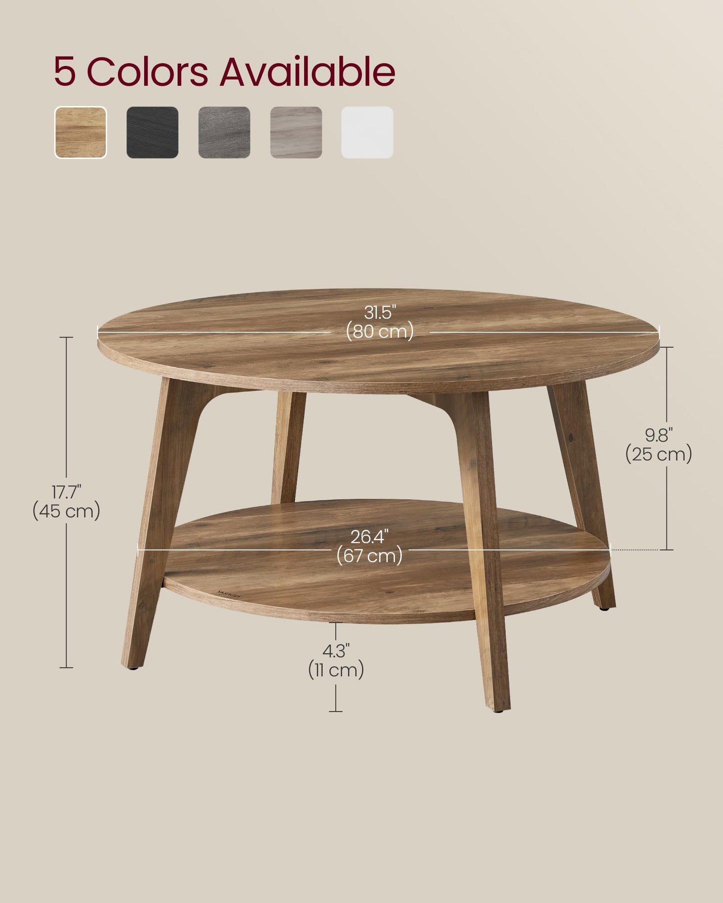 VASAGLE MAEZO Collection - Round Coffee Table, 2-Tier Center Table with Storage, Tapered Legs, Curved Transitions, 80 x 45 cm, Easy Assembly, for Living Room, Honey Brown ULCT243K41 VASAGLE