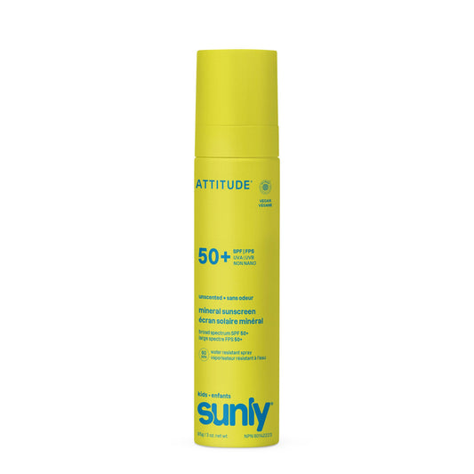 ATTITUDE Kids Mineral Sunscreen Lightweight Lotion SPF 50, Broad Spectrum Zinc Oxide, EWG Verified, Non-Nano, Water-Resistant 80 Minutes, Non-Greasy for Face & Body, Vegan, Unscented, 80 grams - Available at All In One Marketplace Canada
