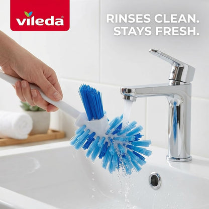 Vileda Deluxe Toilet Brush and Holder | Cleaner Brush with Ergonomic Handle | Easily Clean Under the Rim | Angled Bristles Reach Tough Spots