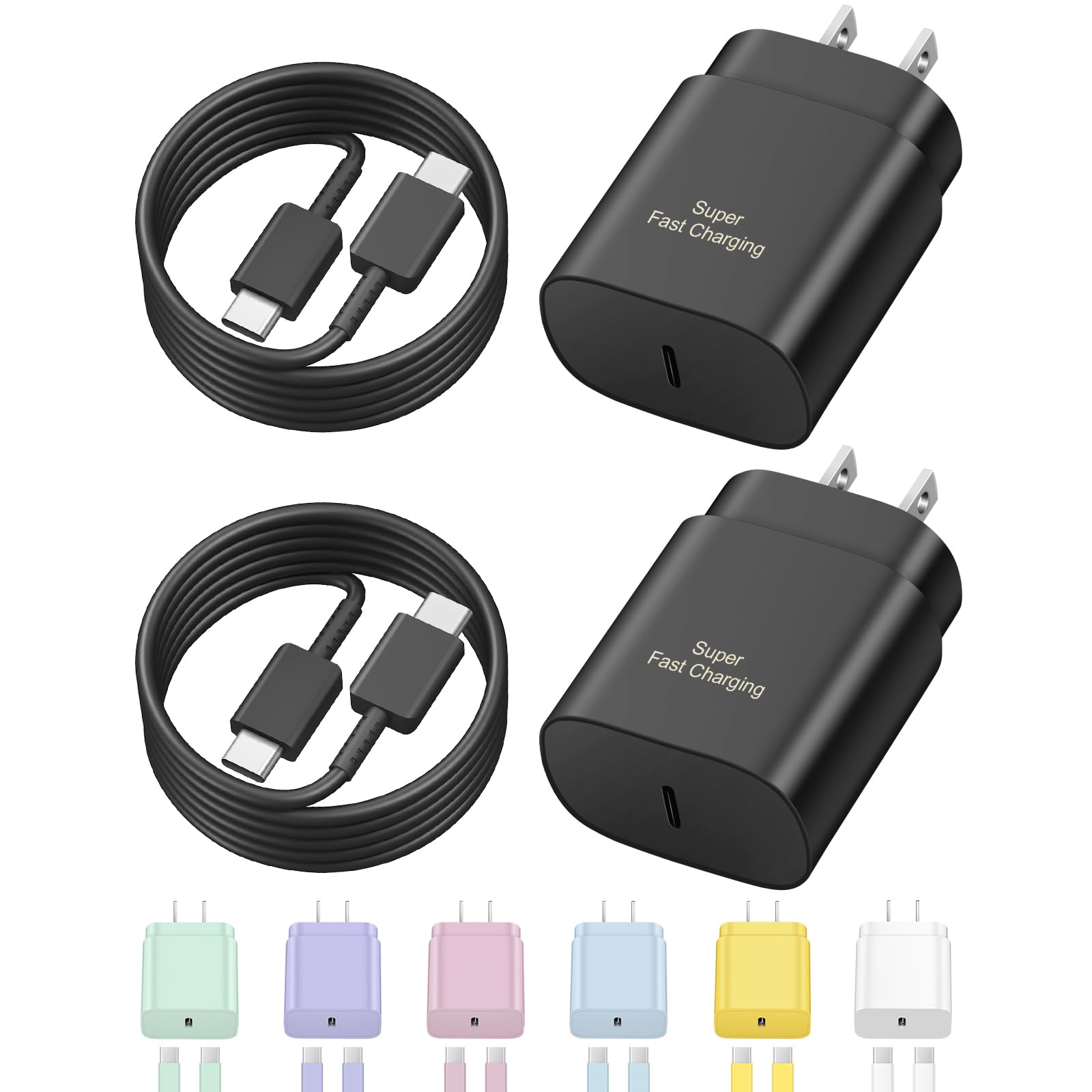 USB C Fast Charger, 2Pack 25W Type C Fast Charger Wall Charger Super Fast Charging Block for Galaxy S24 S23 S22 S21 S20 Ultra S10 S9, Note 20 10 9, with 6ft USB C to Type C Cable 25W Charger Adapter - Available at All In One Marketplace Canada