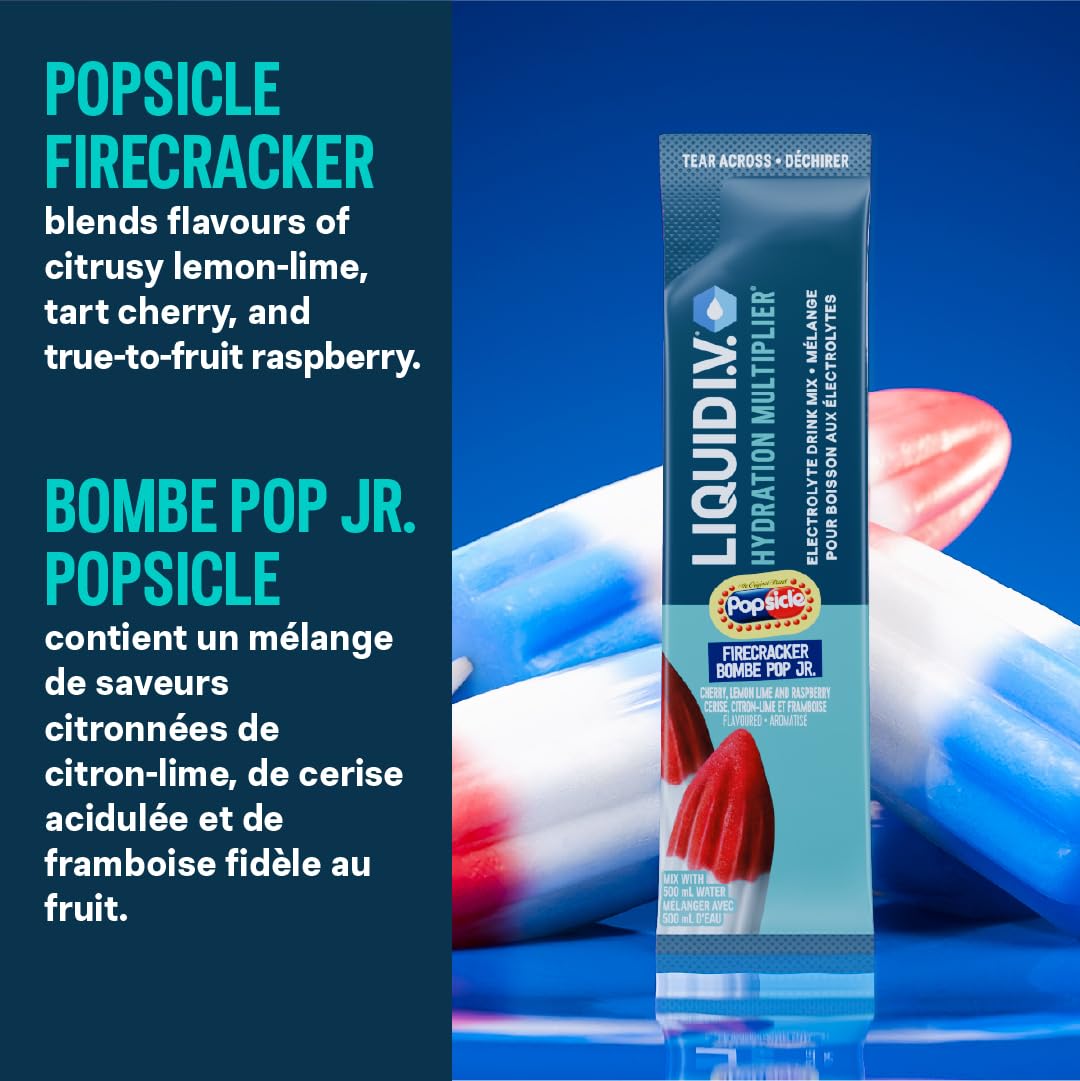 Liquid I.V. Hydration Multiplier Electrolyte Drink Mix - Enhanced Hydration Electrolyte Powder with Vitamins B3, B5, B6, B12 and C -18x On-the-go Sticks for Workout and Travel - Firecracker