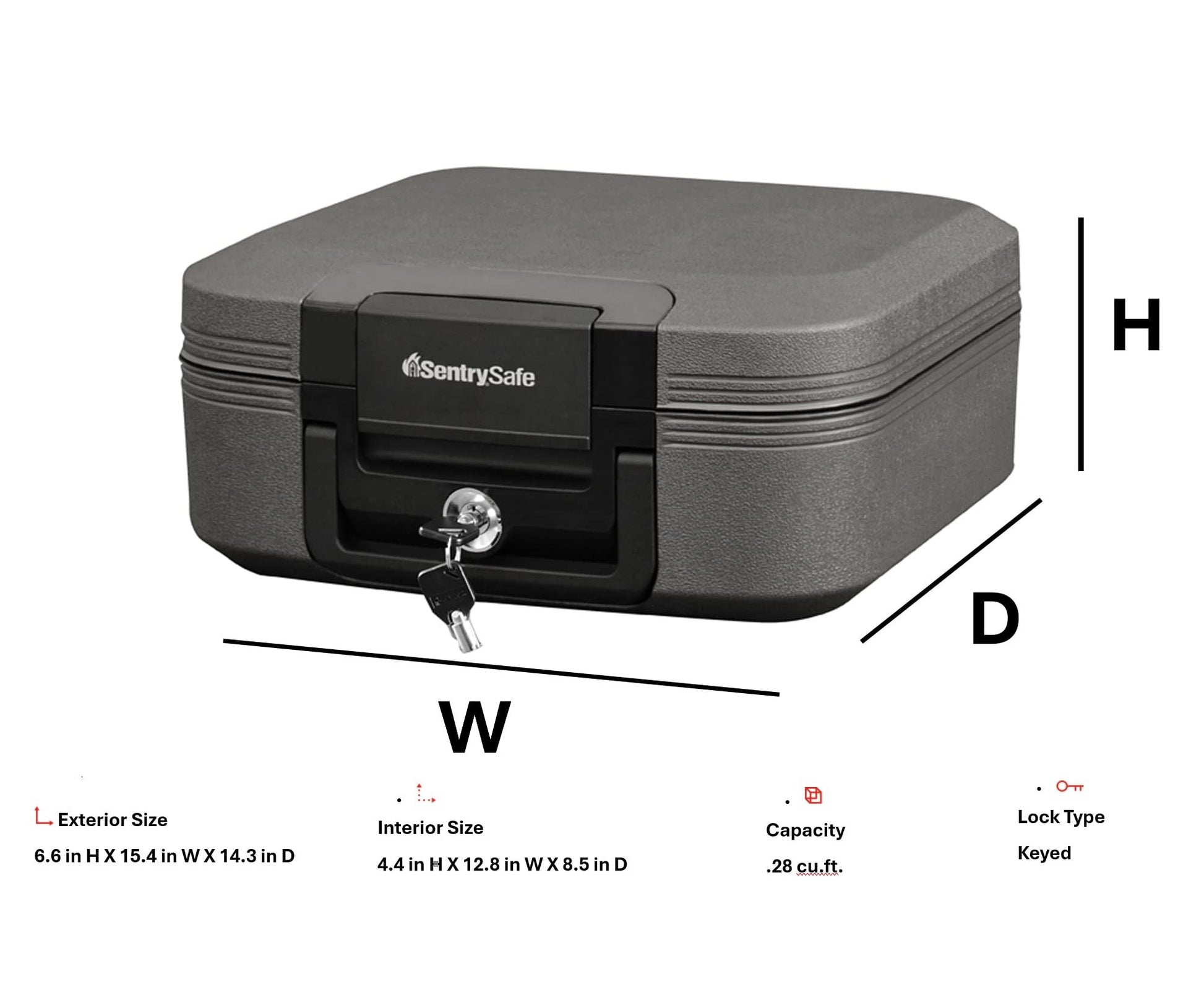 SentrySafe Fireproof and Waterproof Safe Box with Key Lock, Fire and Water Chest Safe for Home, 0.28 Cubic Feet, 6.6 x 15.4 x 14.3 Inches, CFW20201, Dark Grey SentrySafe
