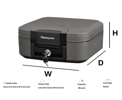 SentrySafe Fireproof and Waterproof Safe Box with Key Lock, Fire and Water Chest Safe for Home, 0.28 Cubic Feet, 6.6 x 15.4 x 14.3 Inches, CFW20201, Dark Grey SentrySafe