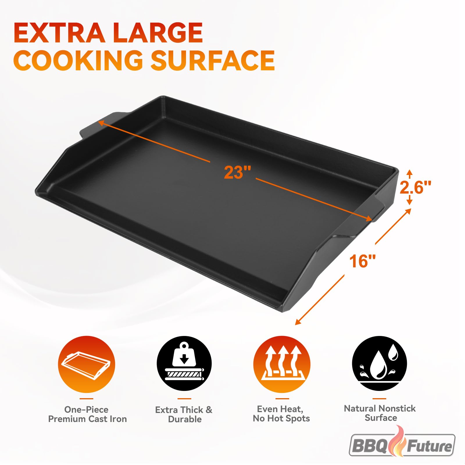 BBQ Future Universal Cast Iron Griddle for Gas Grill with Spatula Set, 23" x 16" Pre-Seasoned Nonstick Griddle Insert Large BBQ Flat Top Plate for All Gas/Electric Grill, Stove Top and More - Available at All In One Marketplace Canada