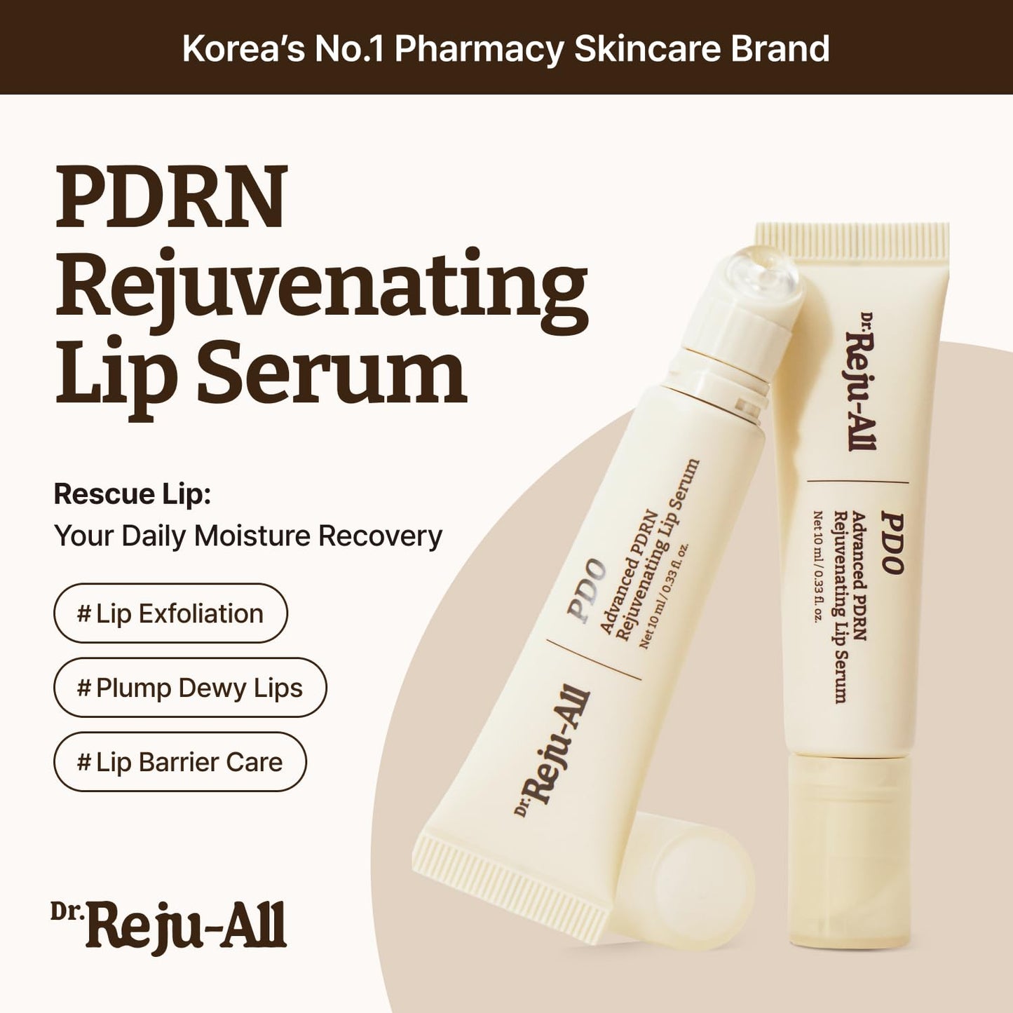 Dr. Reju-All Advanced PDRN Rejuvenating Lip Serum - Hydrating Lip Balm with Lipozip PDRN for Glowy, Dewy Lips - Gentle Exfoliating & Smoothing Lip Moisturizer - Hibiscus & Lactic Acid - 10ml - Available at All In One Marketplace Canada
